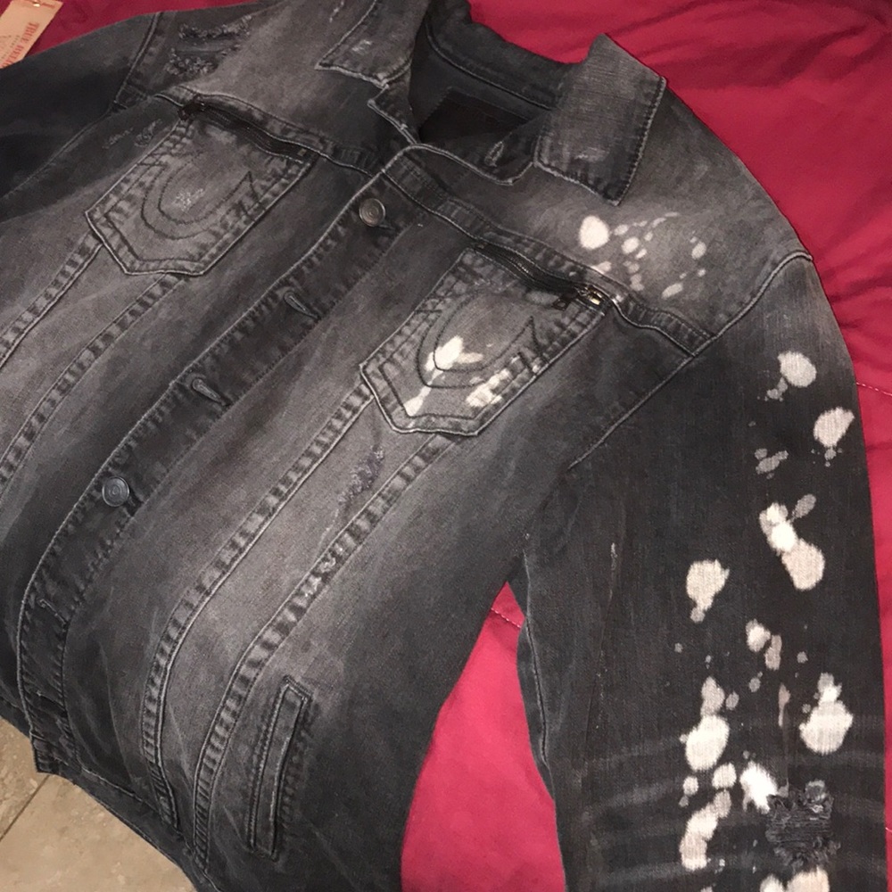 Ripped bleach washed TRUE RELIGION jean jacket